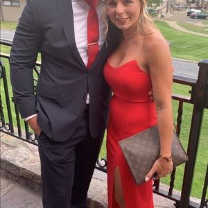 ryleigh strapless maxi dress in red